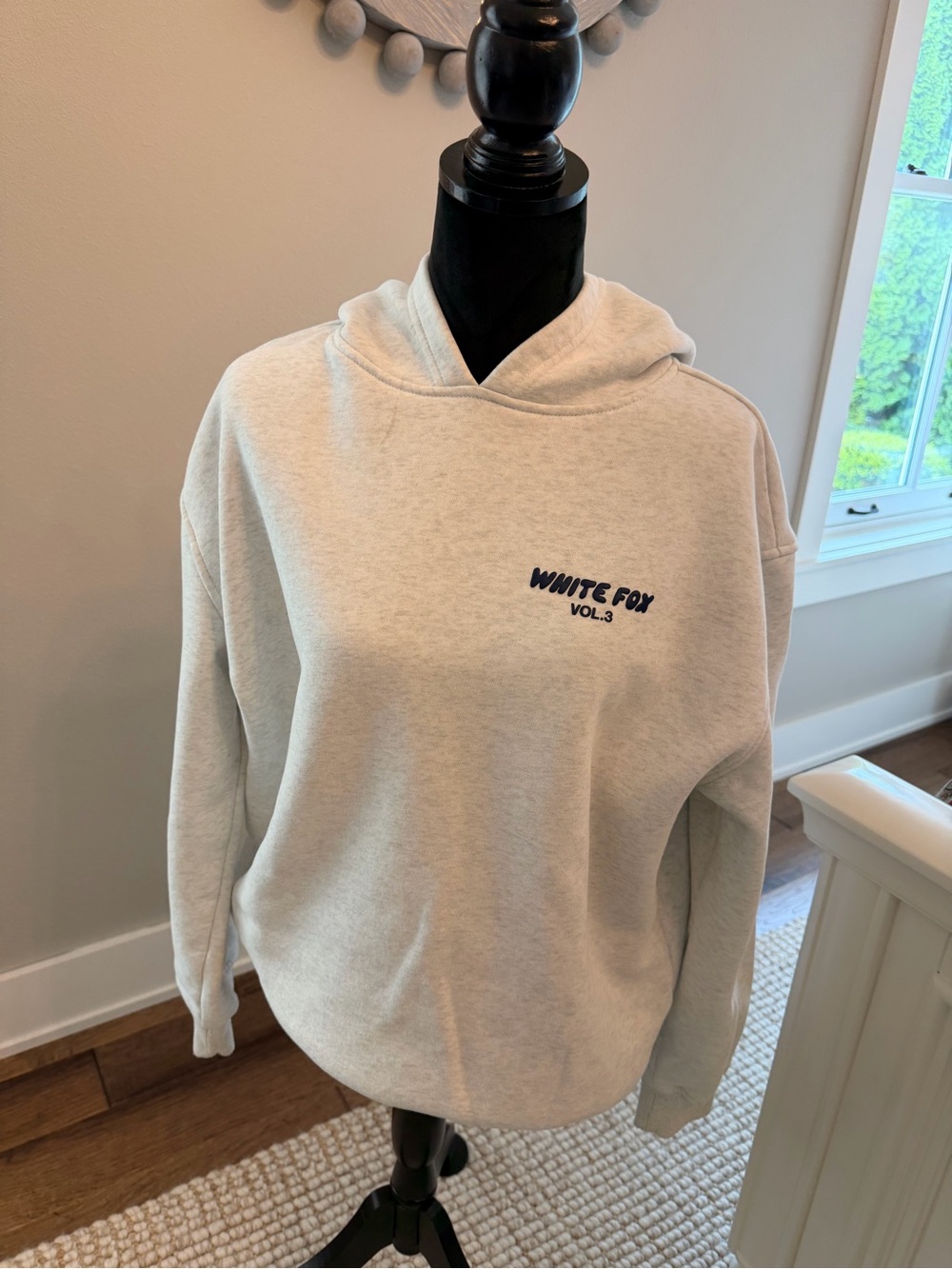 White Fox White Heather Hoodie with Navy Logo